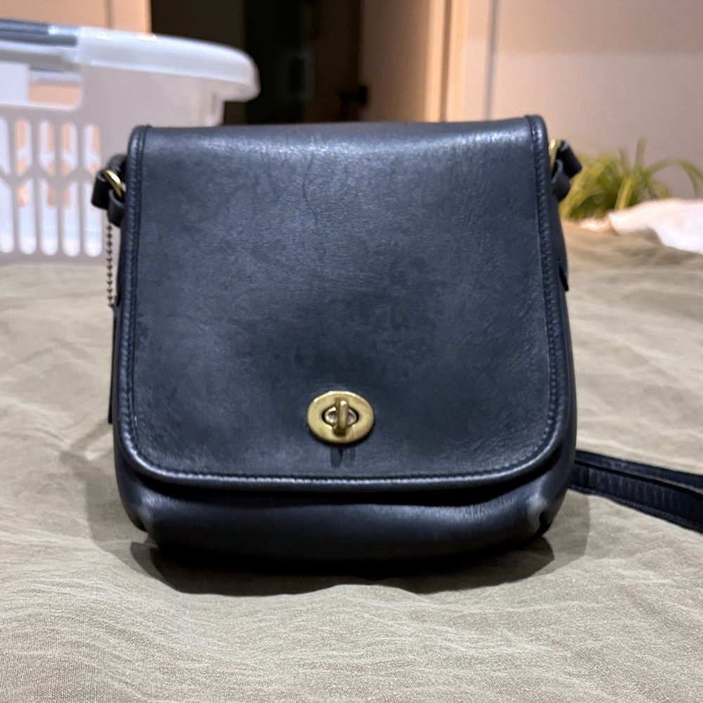 Coach Black Leather Crossbody Bag with Gold Accents